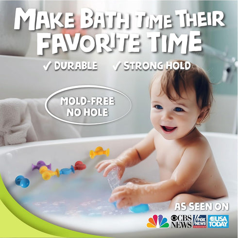 BUNMO Suction Bath Toys 44 Pack - Connect, Build, Create, No Mold Bath Toy for Fine Motor Skills and Sensory Play