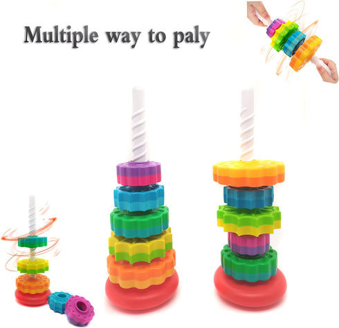 Premium Baby Spin Stack Toy, Educational Stacking Toy for Toddlers, Rainbow Spinning Wheel