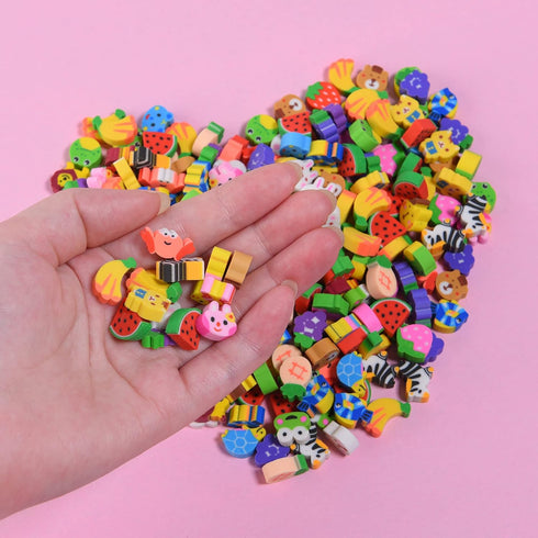 Mini Erasers for Kids Bulk, 300 Pieces of Small Fun Cute Animal Fruit Erasers
