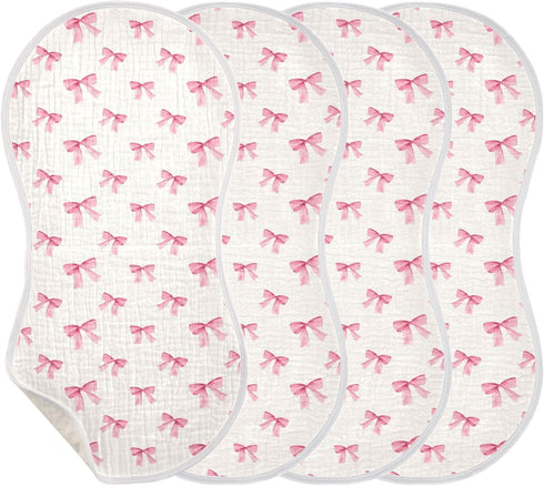 Maunzc Pink Bows Muslin Burp Cloths for Baby 4-Layer Absorbent Cotton Large 22"