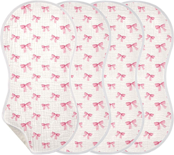 Maunzc Pink Bows Muslin Burp Cloths for Baby 4-Layer Absorbent Cotton Large 22"
