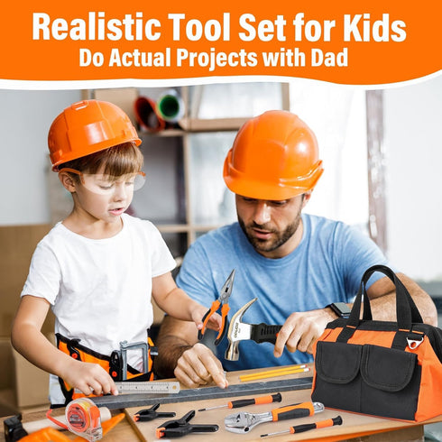 27-Piece Set 6+ Orange Kids Tool with Tool Storage Bag, Real Hand Tool Kit for Boys & Girls, Child Learning Tools