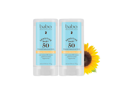 BABO Botanicals Sensitive Baby Mineral Sunscreen Stick SPF 50-70% Organic Ingredients -