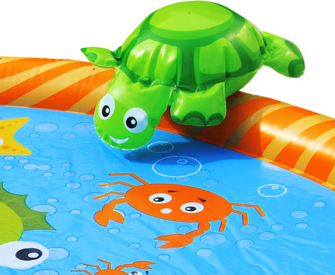 58 3D Summer BANZAI Splash Pad Toddler Water Play Mat, in Outdoor Kids Sprinkler Mat with Sea Characters, Baby Splash