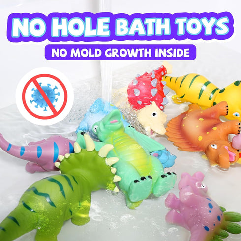 Set 12 Mold-Free Dinosaur Bath Toys - Pieces with Letters & Numbers