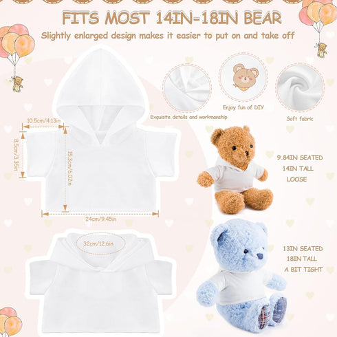 18 Pcs Stuffed Bear Clothes Sublimation Blank Doll T-Shirts, Basic Hoodie for 14-18 Inches Stuffed Animals
