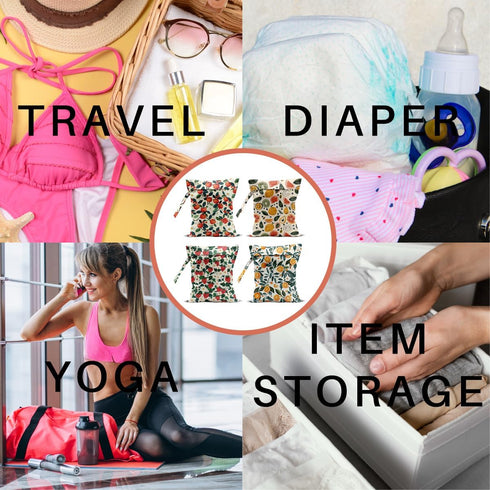 VBCVBGFH 4 Pack Cute Fruit Wet Bag Waterproof Washable Reusable Wet Dry Bag for Swimsuit Clothes Cloth Diaper Travel