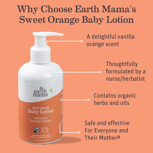 Earth Mama Sweet Orange Baby Lotion 8 Fl Oz (2-Pack) | Moisturizing Lotion for Newborns, Sensitive Skin Care with Shea