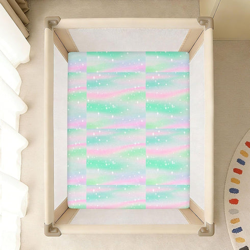 miaozhen 1 Pack 52x28 Cotton Baby Crib Sheets Soft Stretchy Childish Star Green Peach Gradient Toddler Mattress Sheet