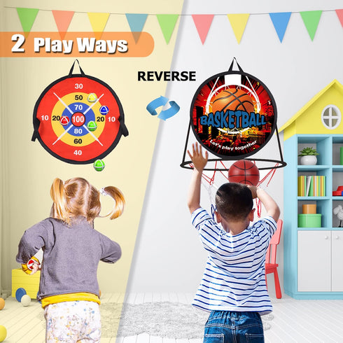 2 in 1 Basketball Hoop and Dart Board - 14" for Kids, Sports & Outdoor Play, Birthday Gift Toys for Ages 3-10, Party