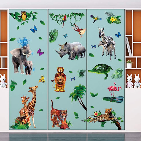 Amaonm Creative Giant Removable Cartoon Zoo Wild Jungle Animals 3D DIY Wall Decals for Kids Bedroom, Living Room,