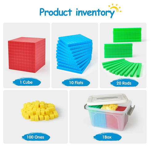 Plastic Base Ten Blocks Set, Maths Manipulatives for 2nd Grade Classrooms, Counting Cubes for Learning Maths