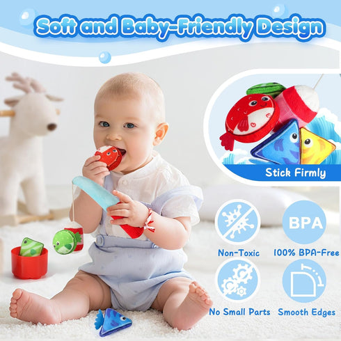 1 17 1 1 2 Montessori Toys for Year Old Boy Girl Birthday Gift, in Cloth Fishing Game with Stacking Cups, Color