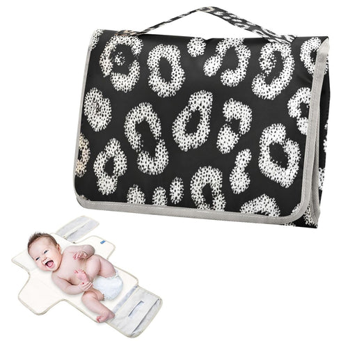 WELLDAY Boho Leopard Portable Diaper Changing Pad - Waterproof Foldable Baby Diaper Changing Pad with Built-in Pillow