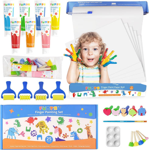 Funto Kids Washable Finger Paint Set, 25 PCS Non Toxic Art Painting
