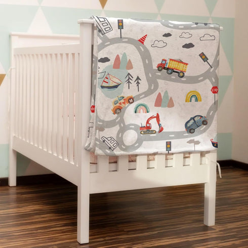 Cartoon Road Car Vehicles Baby Blanket, City Roadway Truck Boat Mountain Forest, Soft Swaddle Blanket 30x40
