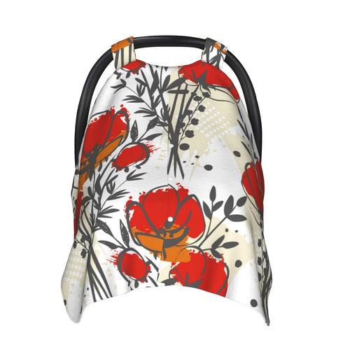 CQMZJHU Red Poppies Baby Car Seat, Rain Shelter, Multifunctional Nursing Cover for Newborns, Mother Care, Breastfeeding