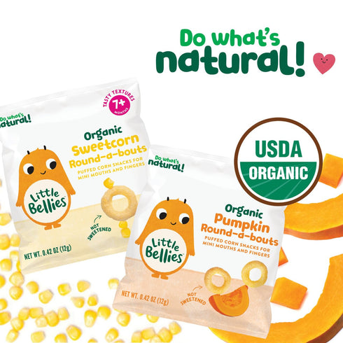 Pack, (Pack 18) Little Bellies Organic Round-a-Bouts Variety Sweetcorn & Pumpkin