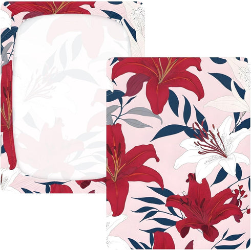 CZXW 52" 28" Hawaiian Floral Red White Crib Sheets Fitted x Natural Cotton Soft & Breathable for Baby Crib Mattress