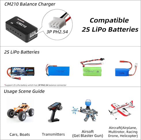 Radiolink CM210 20W 1.5A 2S 7.4V SCX24 SCX10 Faster LiPo Battery Balance Charger USB Type-C Connector for RC Airplane