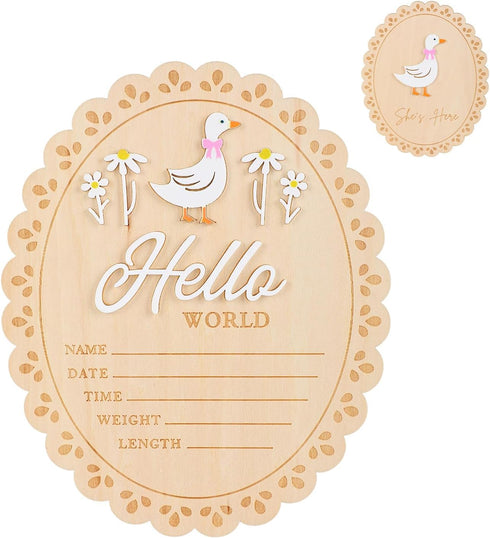 Penitue Baby Girl Announcement Sign, 15cm/5.91in Double-Sided Wooden Hello World Newborn Sign Welcome