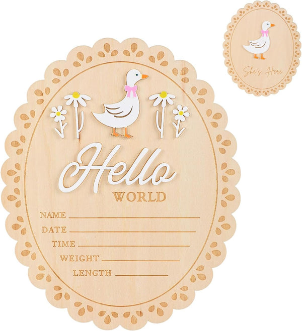 Penitue Baby Girl Announcement Sign, 15cm/5.91in Double-Sided Wooden Hello World Newborn Sign Welcome