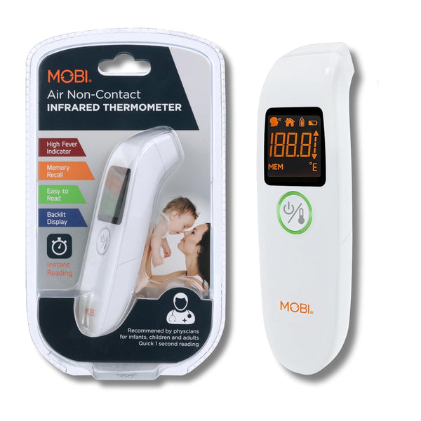 MOBI Air Non-Contact Forehead Thermometer - Digital Baby Thermometer with Integrated Distance Sensor, Smart Medication