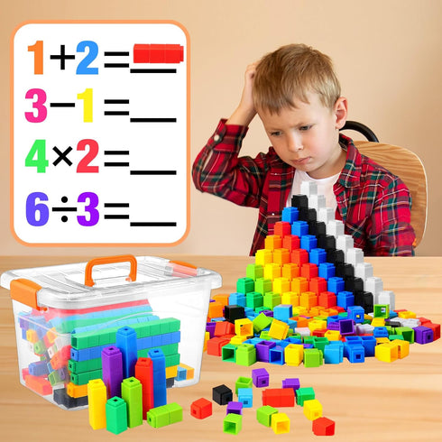 Jenaai 500 Pcs Math Learning Linking Cube, Colorful Counting Blocks with Storage Container for Educational Use