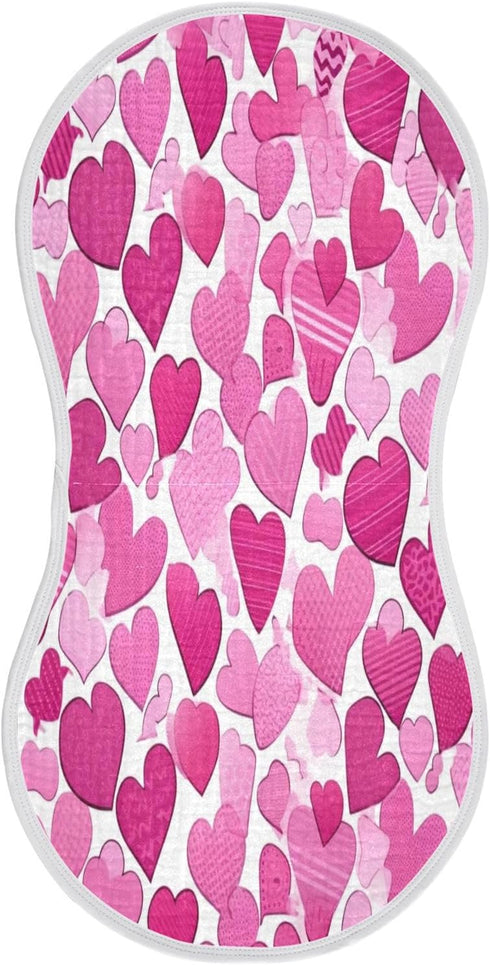 Bulletgxll Pink Hearts Unisex Baby Burp Cloths Set of 4, Soft Absorbent Organic