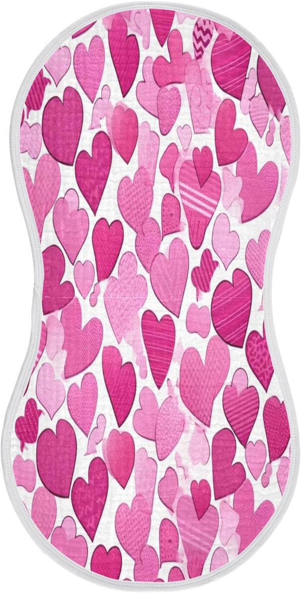 Bulletgxll Pink Hearts Unisex Baby Burp Cloths Set of 4, Soft Absorbent Organic