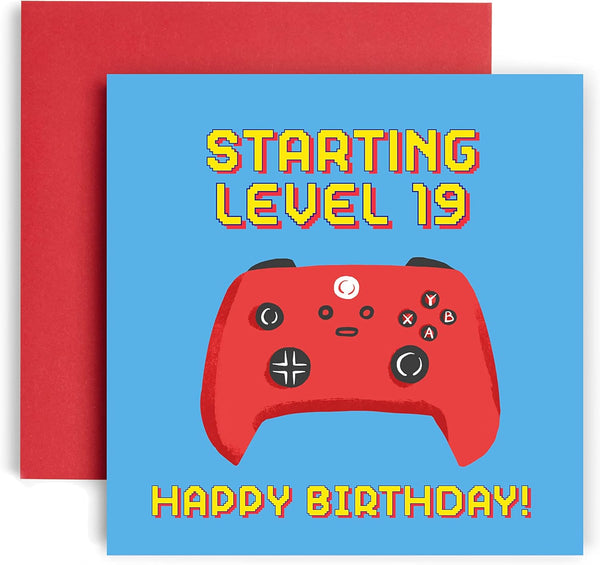 Huxters Happy 19th Birthday Card for Teens - Gaming Birthday Card for Boys & Girls with Unique Video Game Design.
