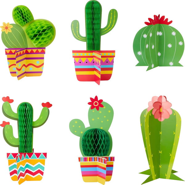 Gejoy 6 Pieces Cactus Party Decorations, Honeycomb Table Centerpieces Paper Cutouts for Fiesta Birthday Baby Shower