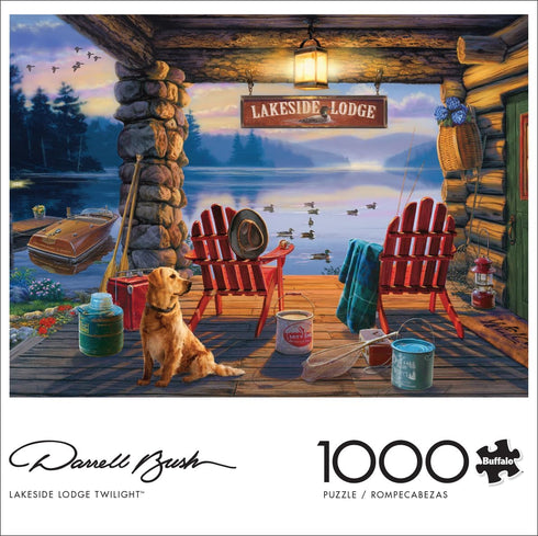 Buffalo Games - Darrell Bush - Lakeside Lodge Twilight - 1000 Piece Jigsaw Puzzle for Adults Challenging Puzzle Perfect for Game Nights - Finished Puzzle Size is 26.75 x 19.75
