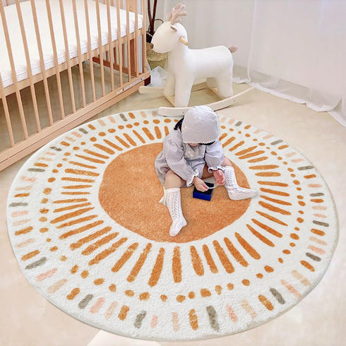 Poowe 47.2") Cute Point Rings Kids Play Mat Baby Nursery Rug Round Educational Alphabet Soft Area Rug Non Slip