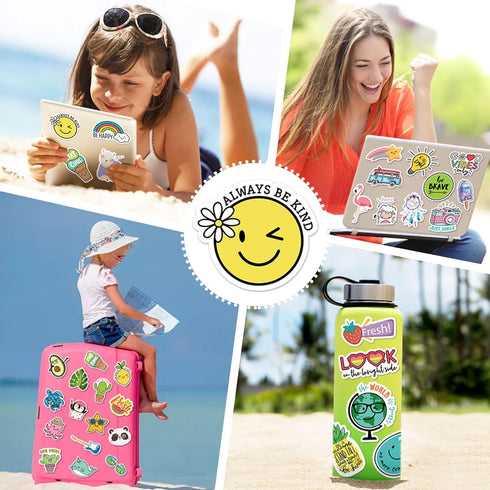 Cute Stickers Bulk 200Pcs - Vsco Waterproof Stickers for Hydroflasks, Decals for Kids, Scrapbook Packs for Teens