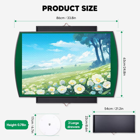 1500 2 25"x34" 360 Pieces Rotating Puzzle Board with Drawers and Protective Cover, Aluminum Alloy Jigsaw Puzzle Table