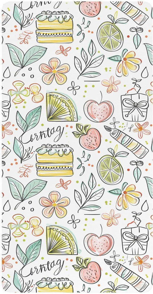 miaozhen Cotton Baby Crib Sheets Soft Cute Doodle Drawings Flower Fruit Cake Colorful