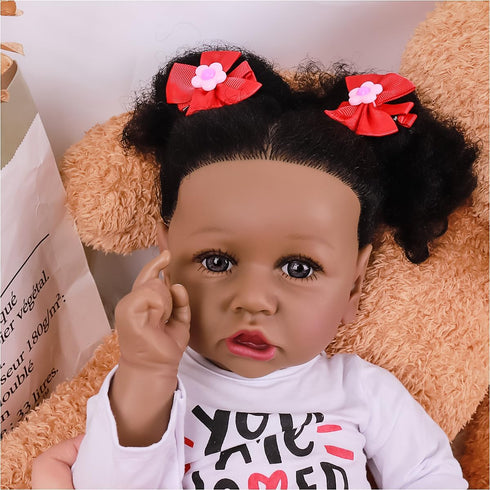 MAIHAO 22-Inch Lifelike Reborn Baby Doll, Soft Body Realistic African American Newborn Toddler Gift Box
