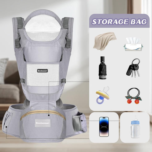 6-in-1 Baby Carrier with Hip Seat, Ergonomic M Position Baby Carrier Newborns to Toddlers, Adjustable Baby Holder
