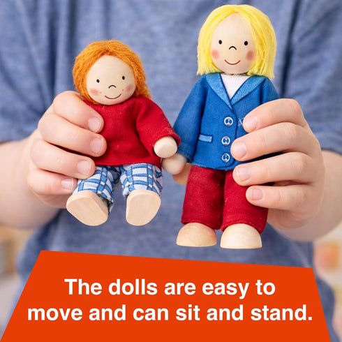 Set 6 3+ Goki Dollhouse Family - Poseable Mini Dolls for Dollhouse Accessories - Ages Wooden Figurines for Imaginative