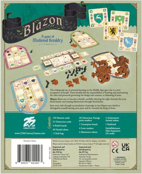 Blazon Medieval Family Board Game Bundle with Expansion Bag and Drink Coaster, Strategy Fun for Adults and Teens