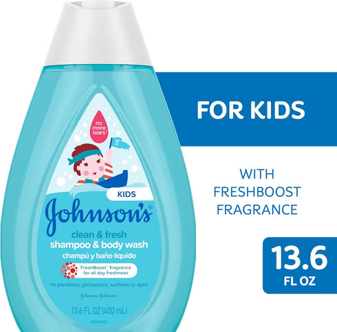 2-in-1 13.6 oz Johnson's Clean & Fresh Children's Shampoo & Body Wash, Daily Hair & Body Wash for Kids & Toddlers