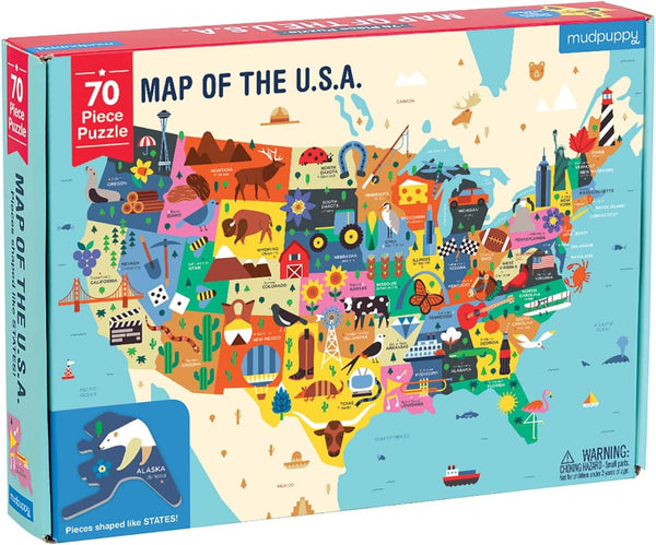Mudpuppy 70 Piece Map of the United States Puzzle for Kids Age 5+, Double-Sided Geography Learning