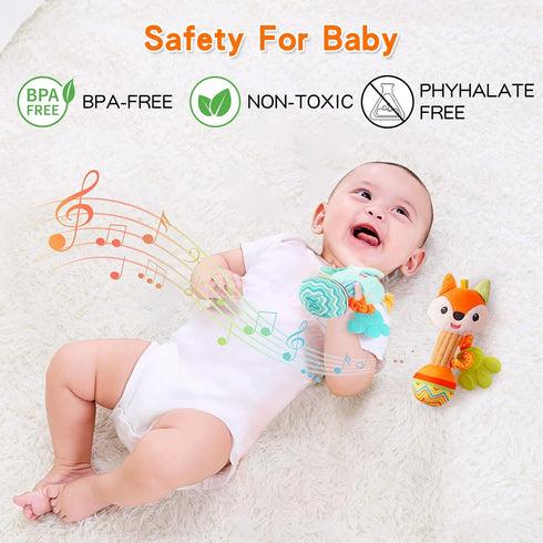 Baby Rattles 0-6 Months, Soft Sensory Shaker Teething Toys for Babies 6-12 Months, 2PCS Plush Animal Toys