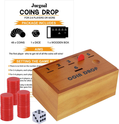 Juegoal Coin Drop Set - Pennies Dice Games for Kids and Adults, Wooden Tabletop Board Game for 2-6 Players