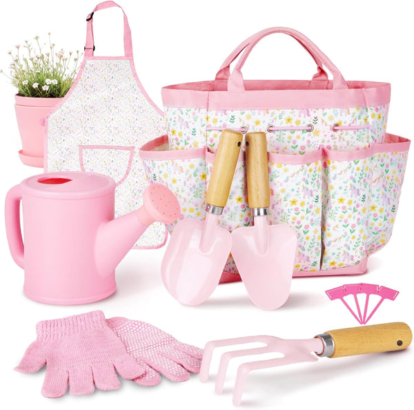 Kids Gardening Set, Gardening Tools Kit for Kids and Toddler, Includes Wooden