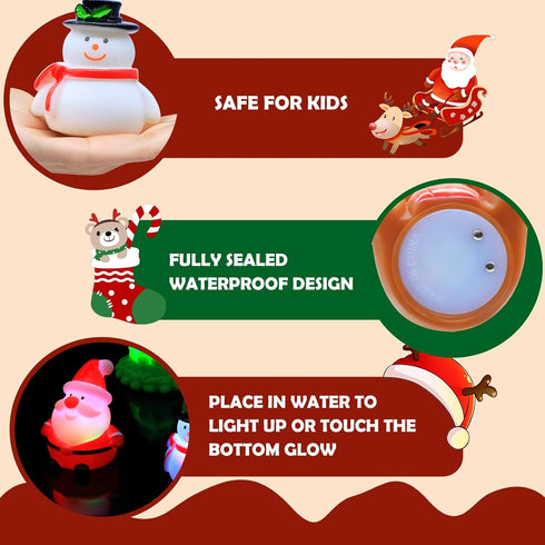 1-3: 6 Packs Set Christmas Bath Toys for Toddlers Light-Up Floating Baby Toddler Kids Bath Toys for Boys & Girls