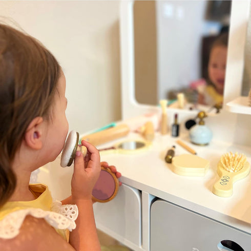 Montessori Mama Makeup and Salon Set - Wooden Pretend Play Beauty Kit with Styling Tools for 4 Year Old Girls