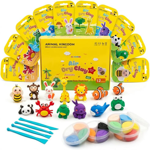 OBVIO HOME Air Dry Clay for Kids - 12 Animal Designs Modeling Clay Kit