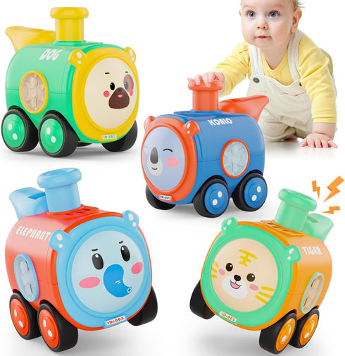 Keamaidy Baby Train Car Toys for Toddler 1-3, 4PCS Press to Go